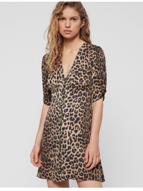 All Saints Dresses & Skirts - All Saints Leopard Print V-Neck Short Dress - Brown